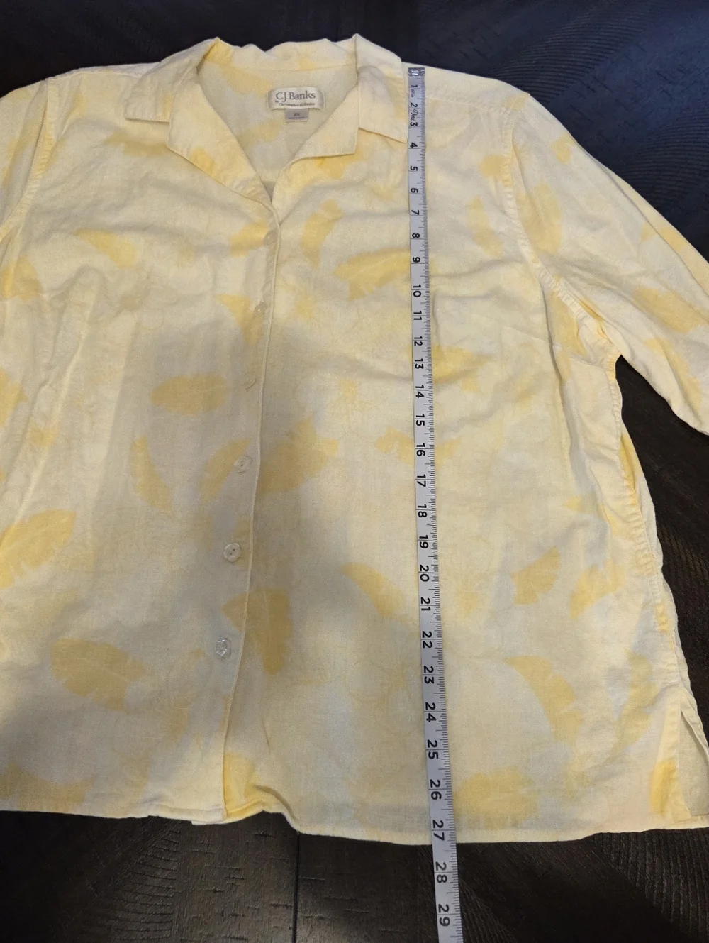 CJ Banks Plus Size 2X Yellow White Tropical Floral Linen Rayon Shirt Cottagecore